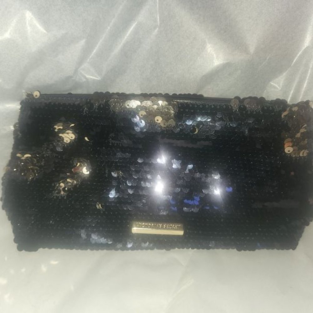 Victoria's Secret Beautiful Black & Silver sequined clutch bag LOWERED PRICE